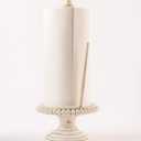 Mud Pie Farmhouse White-Washed Beaded Wood Pedestal Paper Towel Holder, Grey