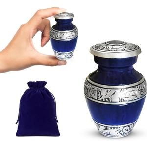 Brass Small Keepsake Cremation Urns for Human Ashes Adult with Velvet Bag, Purple Marble Finish, Hand Engraved Mini Funeral Urns for Both Male and Female, 3" Inch Size (1 Pcs Small)