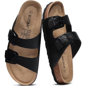 KIDMI Unisex Summer Sandals Arch Support Cork Footbed Slide Sandals with Double Adjustable Buckle for Women Men, Black Oily 41