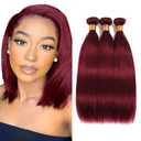 Straight Human Hair Bundles 16 18 20 Inch #99J Burgundy Bundles Human Hair Wine Red 12A Unprocessed Native Virgin Hair 50G Per Bundle 3 Extensions Wet and Wavy Weave for Women