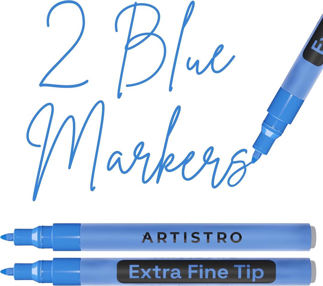 ARTISTRO 2 Blue Acrylic Paint Markers - 0.7mm Extra Fine-Tip Paint Pens - Perfect for Crafting, Art Projects, & More