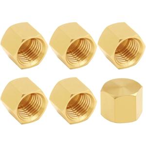 6PCS Brass 1/8 Inch NPT Caps Outer Hex 1/8" NPT Female Thread Socket Pipe End Cap Plugs Fitting for Water/Oil/Gas