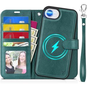 TUCCH Case Wallet for iPhone 16e, Detachable [Wrist Strap] [Wireless Charging] RFID Blocking 4 Card Slots, Removable Stand PU Leather Flip Shockproof Phone Cover for iPhone 16e 6.1", Teal Blue (Textured Teal Blue)