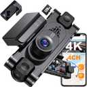 4K 360 DashCam for Cars,4 Channel Car Dash Cam Front and Rear Inside with 128GB Card Included,Voice Control,5.8G WiFi GPS,IR Night Vision, G Sensor, 24/7 Parking Mode &Loop Recording Dash Camera (black)