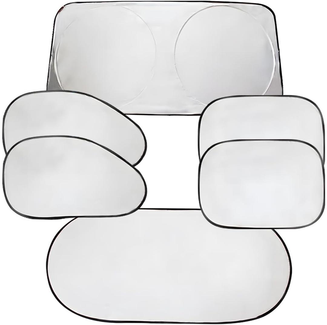 6PCS Reflective Car Windshield Sunshade, Polyester Foldable Car Side Window Sun Cover with Storage Bag, Universal Vehicle Interior Protection Accessories for Heat and UV Rays Shield
