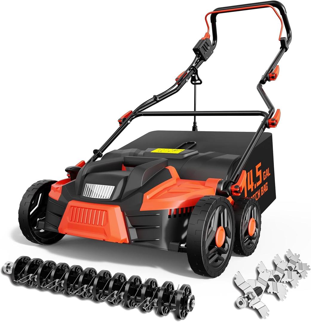 TIECTOWN 2026 Upgrade 16-Inch 15.5A Electric Dethatcher & Scarifier, Orange