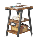 End Table with Charging Station, Small Side Tables with Lucky 7 Metal Shape, 3-Tier Nightstand with Outlets and USB Ports, Adjustable Leveling Feet, side Table for Living Room, Bedroom (Rustic Brown)