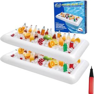 Inflatable Cooler Table 2 Pack Inflatable Serving Bars Floating Pool Cooler Bar Ice Buffet Serving Trays Keep Food Drinks Salad Cool Party Supplies for BBQ Picnic