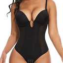 SHAPERIN Women's Backless Body Shaper Bra Faja U Plunge Low Back Thong Shapewear Tummy Control Deep V Bodysuit (Medium,Black)