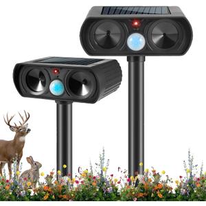 2026 2Pack Sonic Fortress Pro Deer Repellent Outdoor Solar Ultrasonic Animal Repellent with Motion Sensor,Squirrel Fortress Pro Raccoon Repellent to Scare Cat Rabbit Skunk Dog Out of Yard Garden Farm