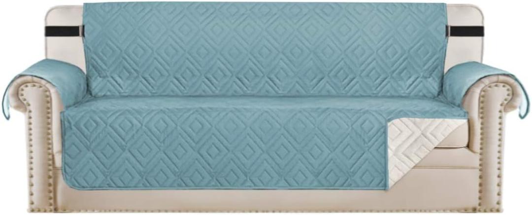 H.VERSAILTEX Reversible Sofa Slipcover Furniture Protector Water Resistant 2" Elastic Straps Sofa Cover Couch Covers Pets Kids Fit Sitting Width Up to 66" (Sofa: 75" x 110", Cameo Blue/Beige)