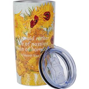 Coffee Tumbler, Van Gogh Art Tumbler, Spill-proof Insulated Coffee Mug with Lid, Inspirational Art Lover Gift for Outdoor, Office & Travel, 20oz (Sunflowers)
