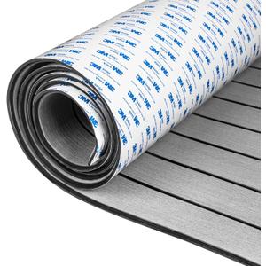 OCEANBROAD Self-Adhesive 96''x28.8'' Boat Flooring with 3M Adhesive Backing EVA Foam Boat Decking Faux Teak Marine Non-Slip Sheet for Jon Motor Boats Yacht Helm Pad Floor, Color: Gray with Black Seam Lines