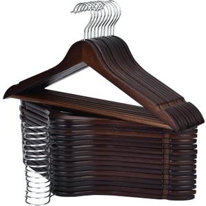 Wooden Hangers, 30 Pack Wood Hangers with 360-Degree Rotatable Hook and Pants Bar, Smooth Finish Coat Hanger Wooden for Closet, Walnut