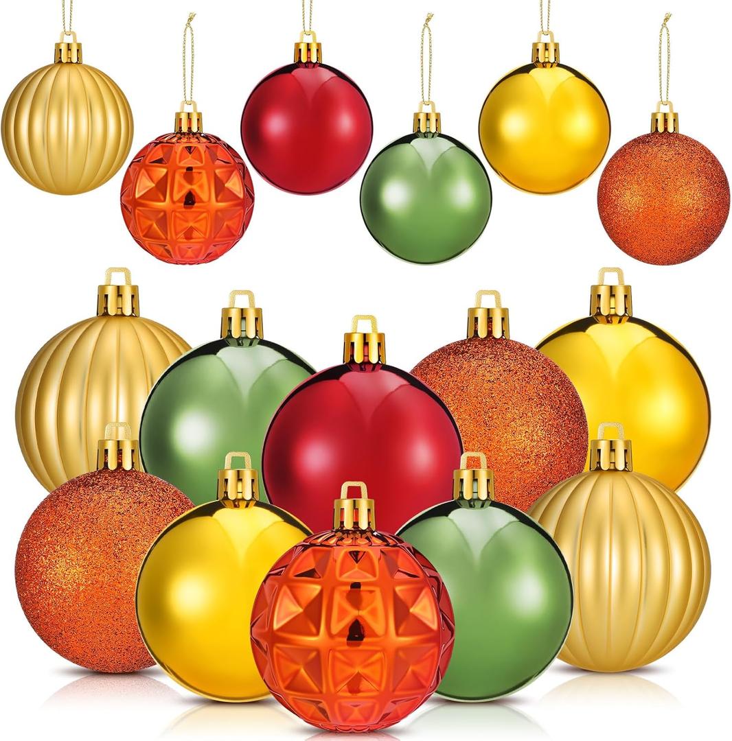 Syhood 30 Pcs Thanksgiving Ball Ornaments for Tree Fall Ball Hanging Ornaments Decorations Glitter Gold Orange Bronze Brown Hanging Autumn Decor for Autumn Harvest Holiday Party Home Supply 2.36 Inch