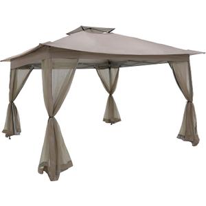 Elevon 11x11 FT Pop-Up Gazebo Tent with Netting, Instant Outdoor Canopy Shelter with UV Protection & Ventilation and 4 Side Walls for Commercial Events, Party, Backyard BBQ, Camping (Beige)