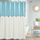 Farmhouse Teal Shower Curtain for Bathroom,Beige and Teal Stripe,Button Curtain,Cotton Blend Woven Fabric,Rustic Charm Country Chic Style,72x72 in