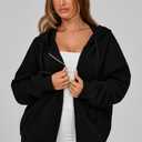MASCOMODA Women Zip Up Hoodie Trendy Oversized Sweatshirt Casual Long Sleeve Fleece Jacket Fall Outfits Fashion Clothing (Black)