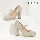 IDIFU IN4 Mary Jane Shoes Closed Toe Heels Platform High Chunky Block Heels Women's Pumps Comfortable Dress Shoes for Women Wedding Bridal Work Fashion Round Toe Pumps Shoes