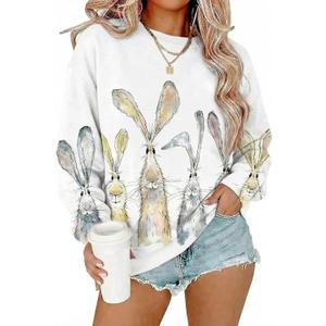 Women's Long Sleeve Crewneck Sweatshirt Holiday Graphic Pullover Tops (Large,White)