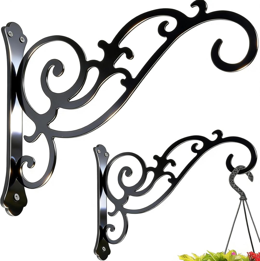2 Pcs Hanging Plant Bracket Wall Hook Hanging Plant Brackets 8-Inch Black Iron Plants Indoor/Outdoor Planter Hangers Hooks for Hanging Lanterns,Bird Feeders,Wind Chimes