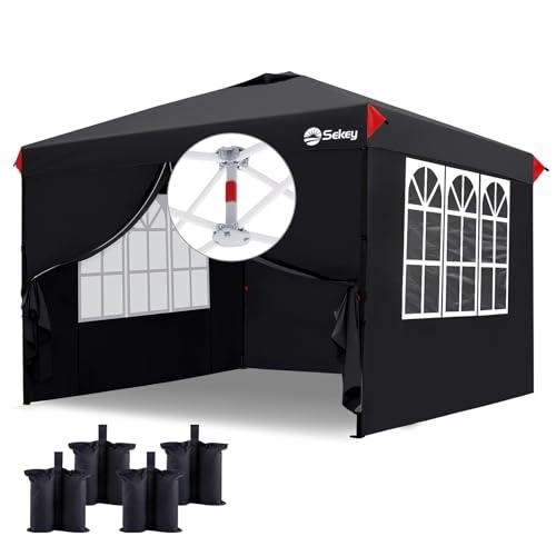 Sekey 10x10 Pop Up Canopy with 4 Sidewalls, One Push Setup Instant Outdoor Gazebo, Instant Easy Up Canopy with UPF50+ Top, 4 Weight Bags for Events, Beach, Patio, Camping : Patio, Lawn & Garden