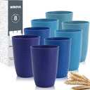 Wrova Wheat Straw Cups 16oz set of 8 - Alternative Plastic Cups Dishwasher Safe - Plastic Drinking Cups Unbreakable for Kids - Ocean Series