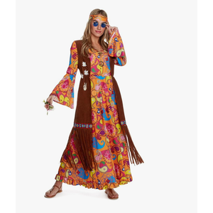Morph 70s Costume For Women, Hippie Costume For Women, 70s Long Dress, Womens 60s Halloween Costumes , Size S
