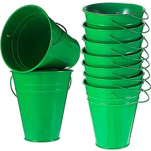 Ripeng 12 Pack Galvanized Flower Buckets, Metal Bucket with Handle, 5 Inch, Tin, Mini Round Flower Pot Plant Basket, Party Supplies for Candy Bars Vase Crafts Favors(Green)