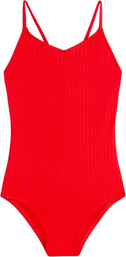 Kanu Surf Girls' Hurricane Beach Sport UPF 50 One Piece Swimsuit (14, Drop Needle Solid Red)