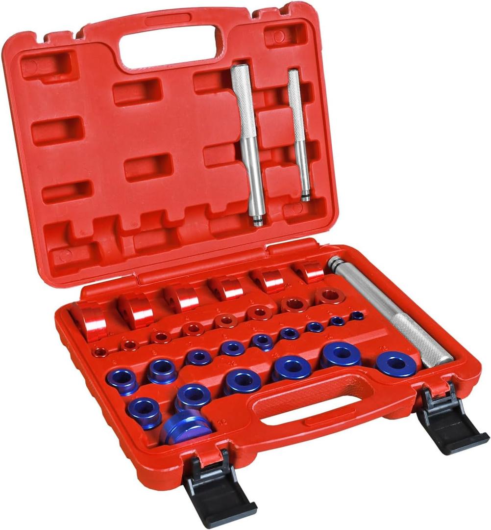 Bearing Press Kit, 33pc Bearing Race and Seal Driver Set with Metric Adapters, Seal Driver Set with 3 Knurled Handles, Bushing Driver Set for Wheel Bearing Installation, Fits Most Automotive