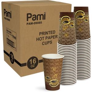 PAMI Disposable Paper Coffee Cups 16 oz,Single-Use,Leak Resistant,1000 Ct