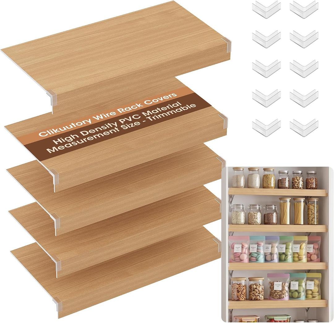 5 Pack Wire Rack Covers for Shelves, 24"x16" PVC Wire Shelf Covers for Wire Shelving, Easy-to-Cut and Moisture-Proof Durable Shelf Liner for Kitchen, Pantry, Closet, Bathroom and Office, Wood Color, 16"D x 24"W x 2.36"H