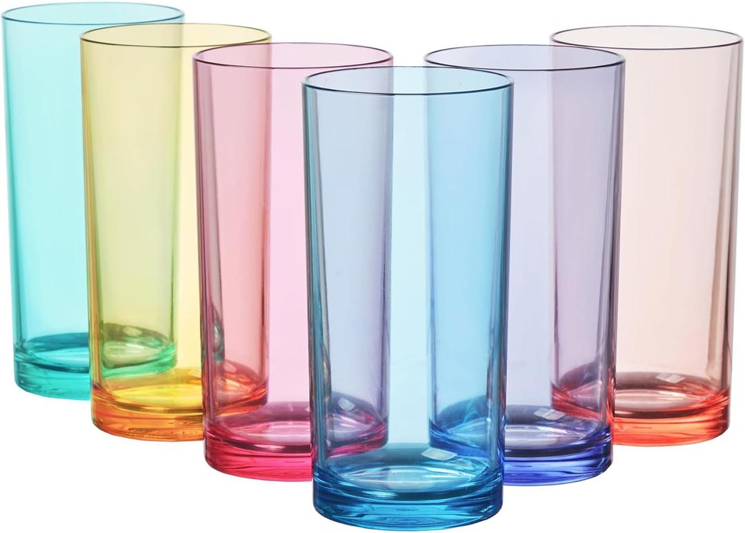 US Acrylic Classic Plastic Reusable Drinking Glasses (Set of 6) 16oz Water Cups Assorted Colors | BPA-Free Tumblers, Made in USA | Top-Rack Dishwasher Safe (Water Tumblers)