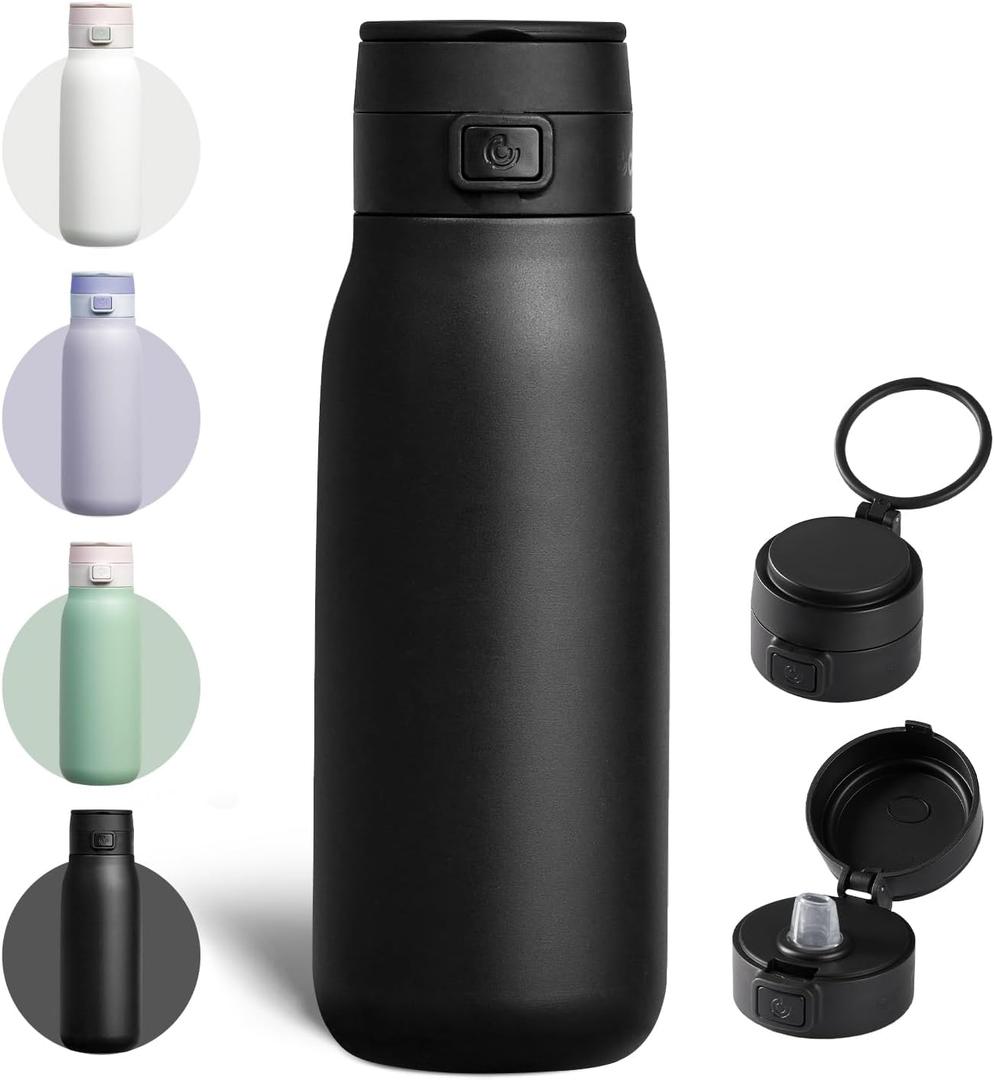 COKTIK Stainless Steel Water Bottle with Buit-in Carrying loop, Double Walled Vacuum Insulated water bottles with straw, Leak Proof, Free sip, BPA Free, Thermos for Travel, Sports, Gym, 24oz, Green