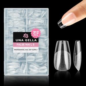 UNA GELLA Short Coffin Nail Tips, 312pcs Short Coffin Gel Nails Tips Pre-shape Half Matte Fake Nails 12 Sizes Full Cover Press on Nails for Acrylic Nail Extension DIY Salon at Home