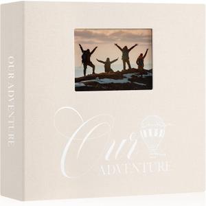 Lanpn Photo Album Scrapbook 12x12, OUR ADVENTURE Linen Cover Window Balloon Design Top Load 3 Ring Folder Binder Travel Photobook Photo Book 12 x 12 inch with 30 Plastic Sleeves 60 Pages Beige
