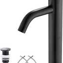 GGStudy Matte Black Bathroom Faucet Single-Handle 1 Hole Black Bathroom Vessel Sink Faucet Matching Pop Up Drain (Tall)