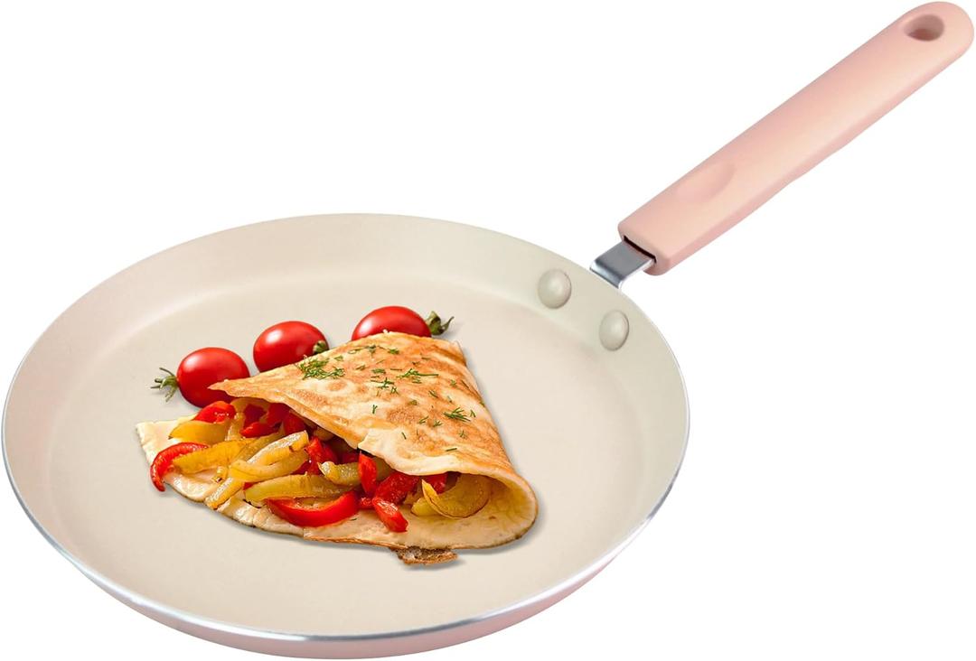 Crepe Pan, Dosa Pan, 8.7 inch Nonstick Crepe Pan, Dosa Tawa Tortilla Pan, Induction Compatible (Light Pink)