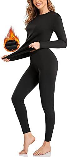 SIMIYA Thermal Underwear Set for Women Long Johns with Fleece Lined Long Sleeves Base Layer Set Top Bottom Size Large