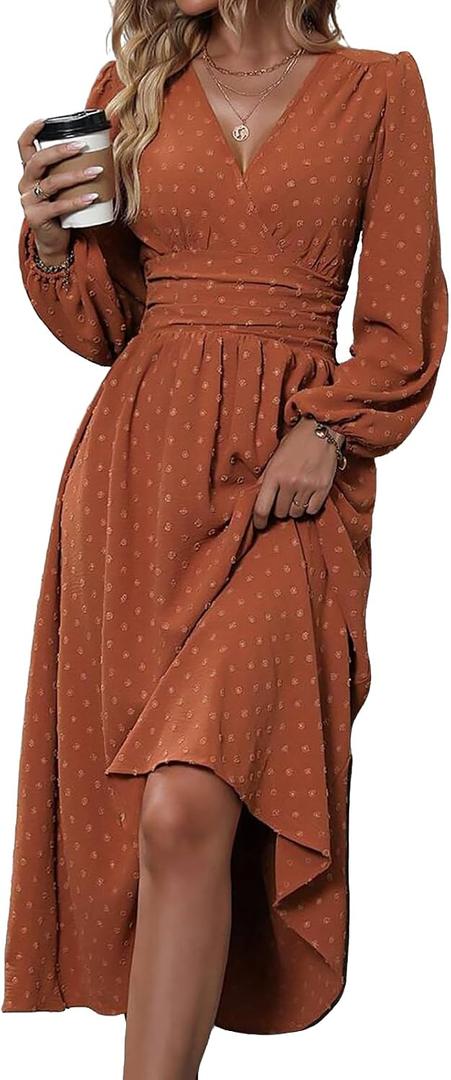 Dresses for Women 2026 Blue Maxi Dress Formal Wedding Guest Dresses for Women Long Sleeve Dresses for Women (Orange, XXL)