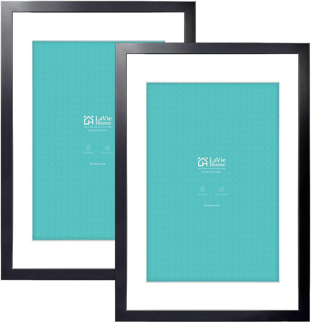 LaVie Home 24 x 36 Poster Frame Black, Display Pictures with Mat or 24x36 Without Mat, Horizontal or Vertical Wall Gallery Poster Frames with High Definition Plexiglass Suitable for Family Photos, Christmas, Anniversary, Wedding, Home Decor