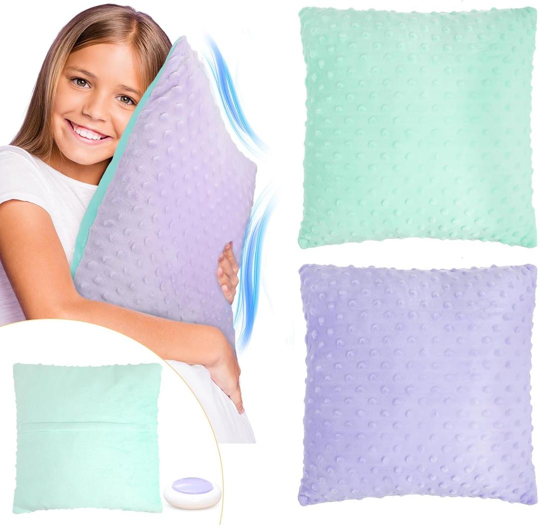 Kigley 2 Pack Vibrating Pillow Sensory Pillow for Kids Adults Pressure Activated 12 x 12 Massage with Textured Stimulation Bumps for Relieve Pain Stress Autistic Gifts for Home Travel(Violet, Teal)