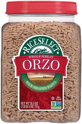 RiceSelect Whole Wheat Orzo Rice-Shaped Pasta, Non-GMO, Vegan, 1.66 Pound (Pack of 2)