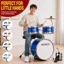 MOSEN 3-Piece Beginner Drum Set, 14 Inch Bass Drum with Tom & Snare Drums, Complete Percussion Kit Includes Adjustable Throne, Cymbal, Drum Pedal & Drumsticks, Blue