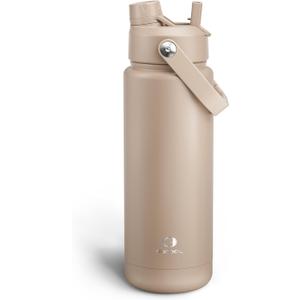 ENCOOL Insulated Water Bottle with Straw Stainless Steel Water Bottle, Leak-Proof, BPA-Free, Double Wall Vacuum Keeps Cold for 24 Hours for Sports, Travel, School (32 oz, Raw Umber)