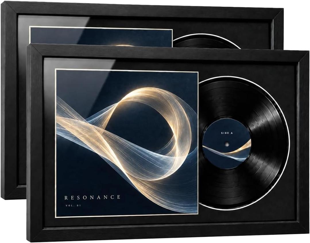 Vinyl Record Display Frame 16x23 Black Wooden for 12x12 LP 2PC