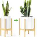 MUDEELA Plant Stand for Indoor Plants: Adjustable Width Fits 8-12 Inch Pots - Mid Century Modern Bamboo Plant Stand - 14.5 Inch Single Tier Small Floor Plant Holder, Natural, 1 Pack (Without Pot)
