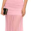 LAGSHIAN Women's Elegant Wedding Guest Maxi Dress Sleeveless Tube Ruched Mesh Evening Long Dresses, S