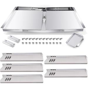 Hiorucet Adjustable 24''-30'' Grill Drip Pan Kits for Dyna Glo DGF493BNP, DGF510SBP, Backyard Grill BY13-101-001-12, Grease Tray and Heat Plate Shields for Dyna Glo Grill Replacement Parts 5 Burner.